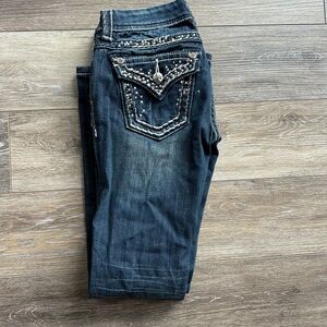 Miss Me Women's Dark Blue Boot Cut Jeans with Embellished Pockets